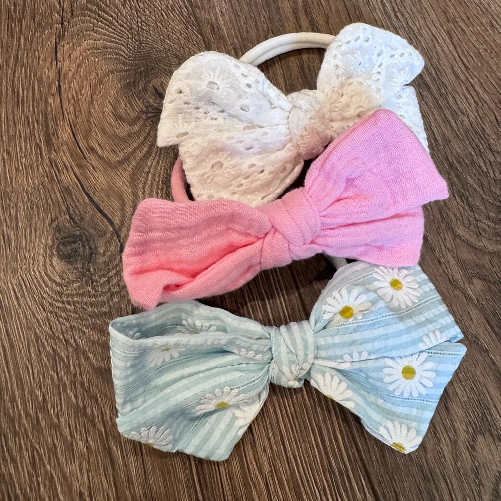 3-pack Cat & Jack Floral and Lace Bow Set - Pink, White, Blue newborn